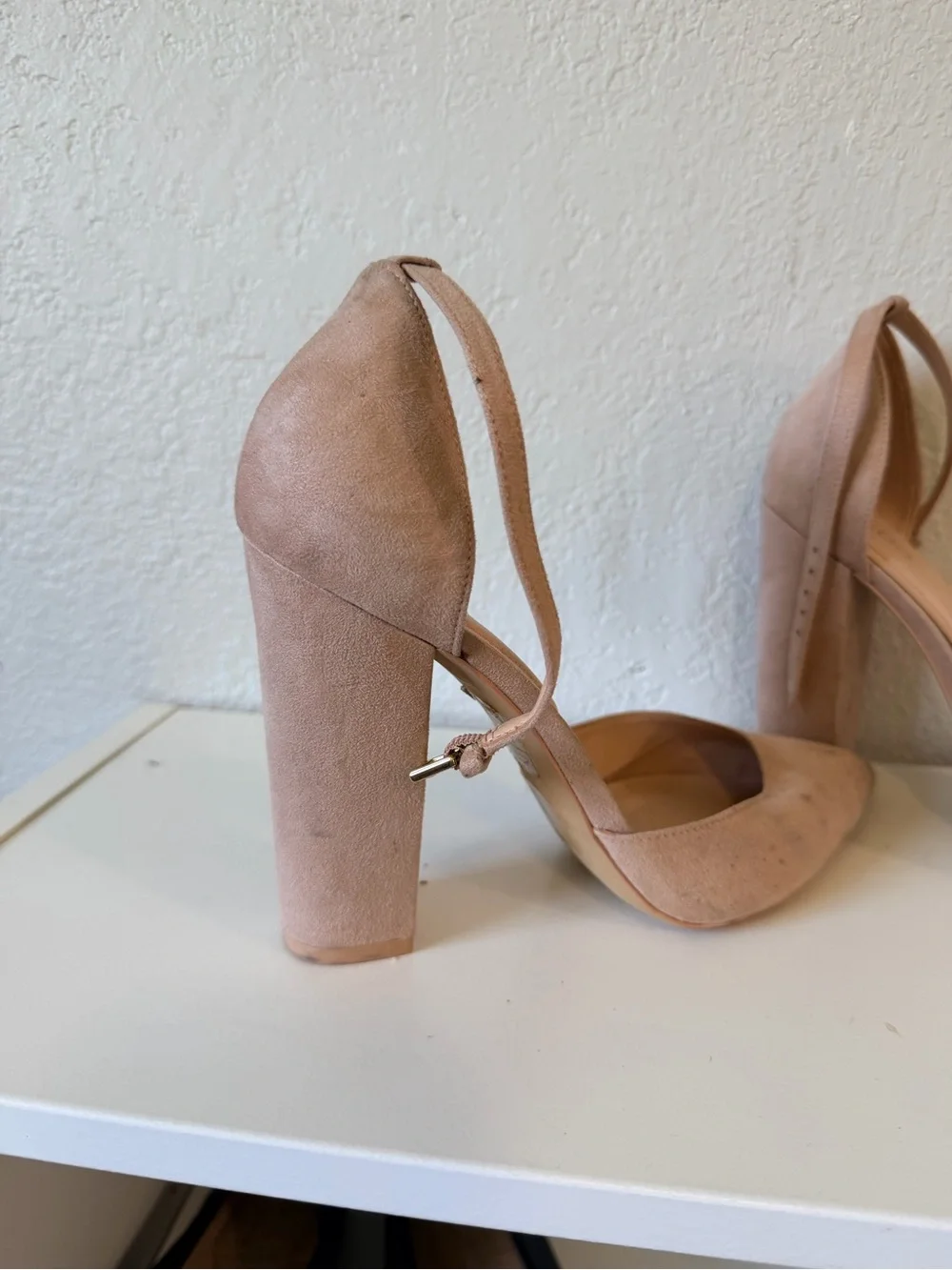 Aldo Blush Pink Suede Pointed-Toe Block Heel Pumps